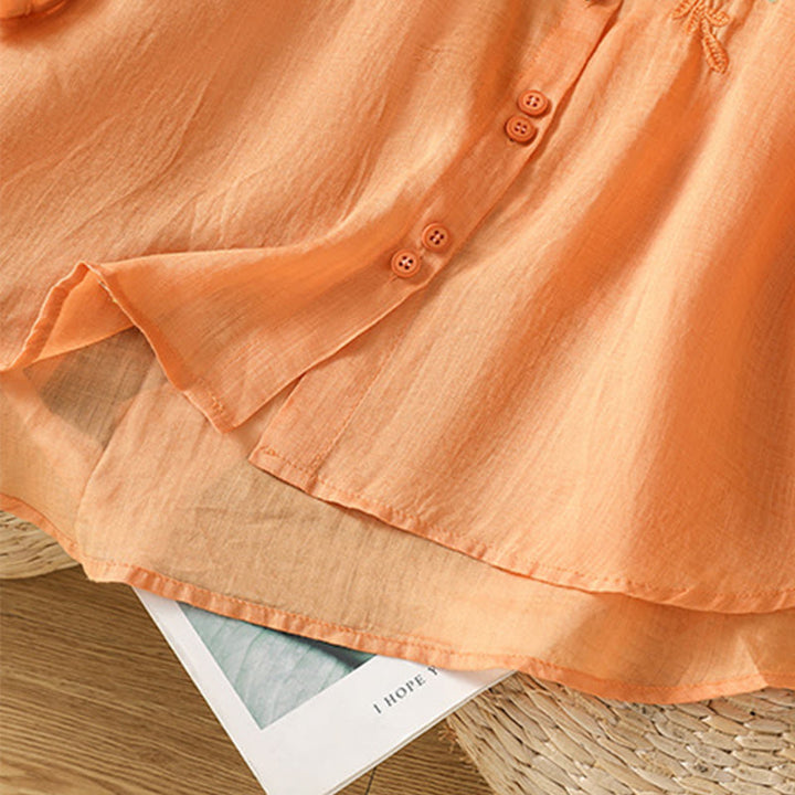 Koszula damska z mieszanki bawełny z haftem roślinnym i kołnierzykiem typu stójka Buddha Stones z rękawem trzy czwarte - image 25