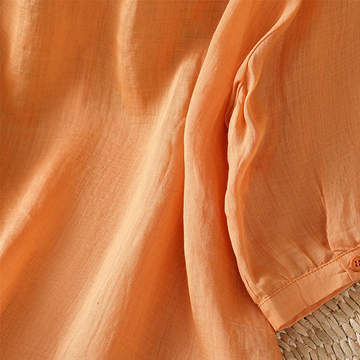 Koszula damska z mieszanki bawełny z haftem roślinnym i kołnierzykiem typu stójka Buddha Stones z rękawem trzy czwarte