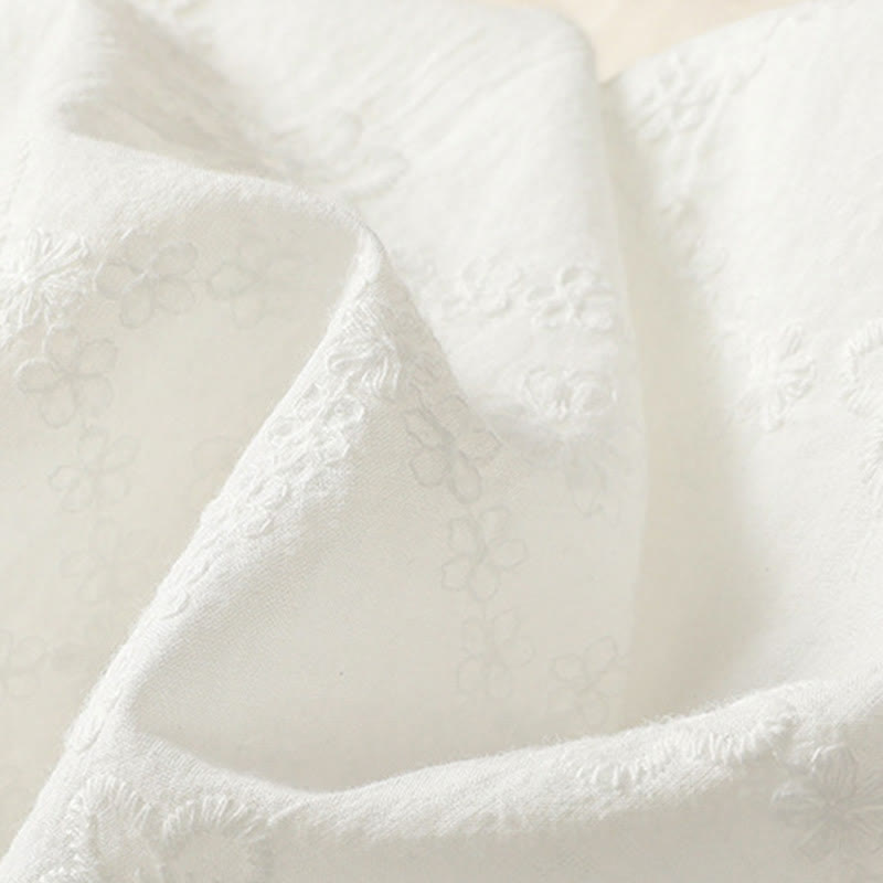 Koszula damska z bawełny i lnu z krótkim rękawem Buddha Stones Casual Plain Hollow Notched - image 9