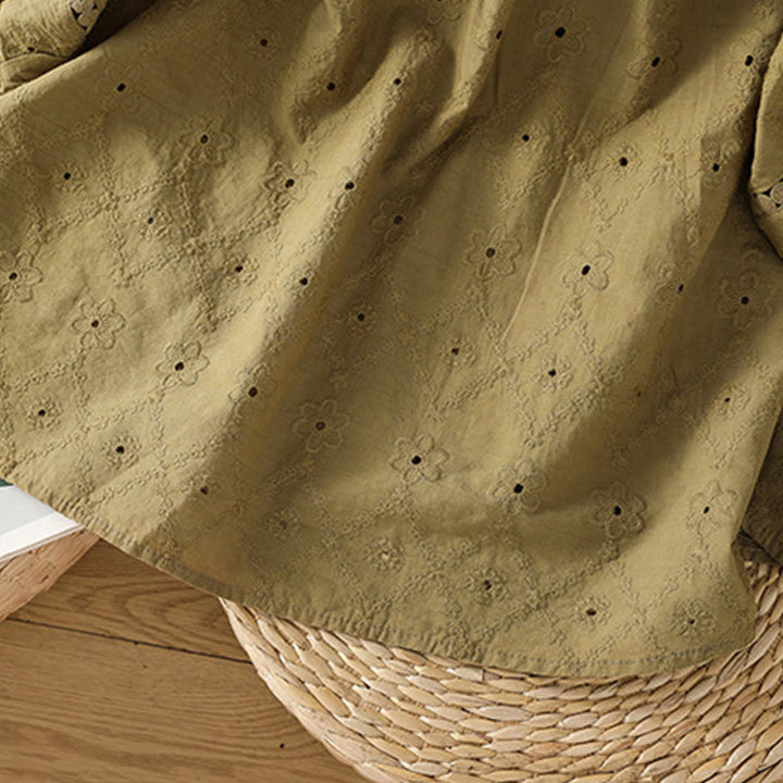 Koszula damska z bawełny i lnu z krótkim rękawem Buddha Stones Casual Plain Hollow Notched - image 21