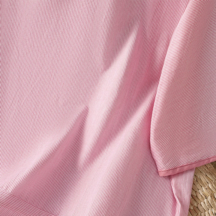 Koszula damska z krótkim rękawem i bawełny z okrągłym dekoltem i paskami Buddha Stones