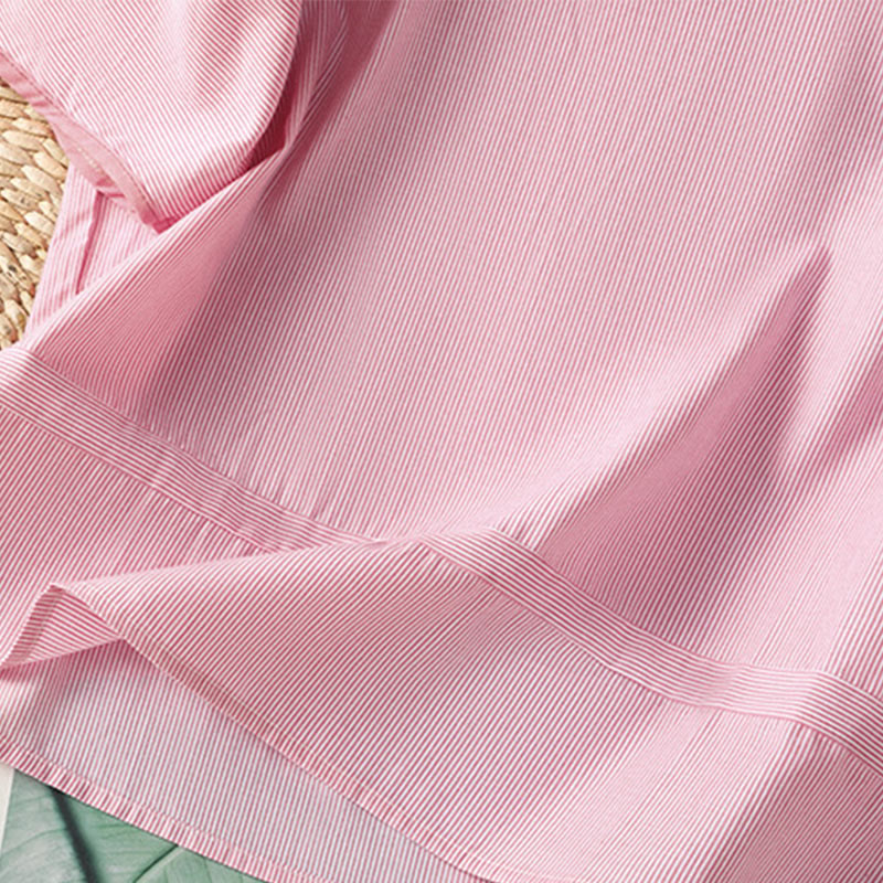 Koszula damska z krótkim rękawem i bawełny z okrągłym dekoltem i paskami Buddha Stones