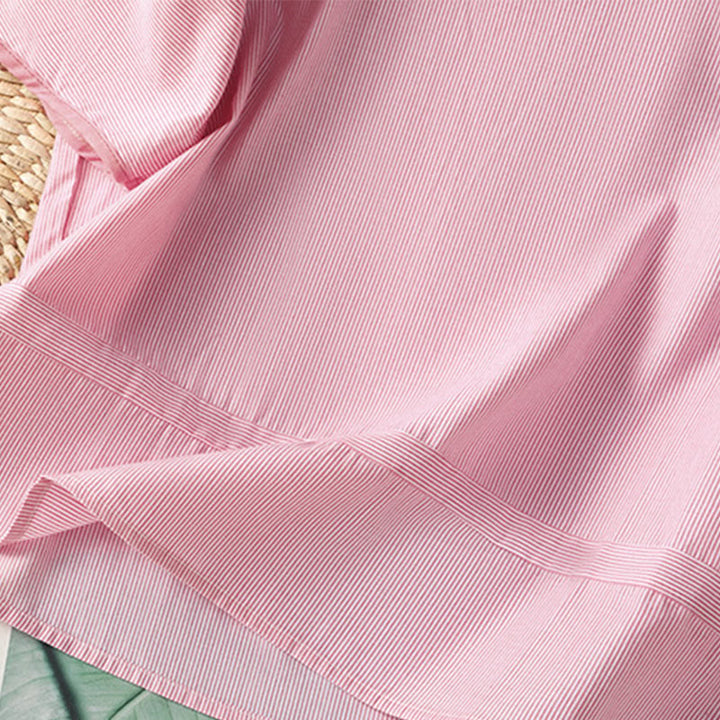 Koszula damska z krótkim rękawem i bawełny z okrągłym dekoltem i paskami Buddha Stones