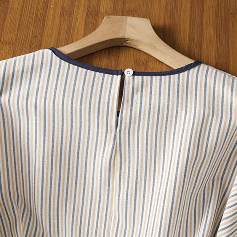 Koszula damska z krótkim rękawem i bawełny z okrągłym dekoltem i paskami Buddha Stones - image 16