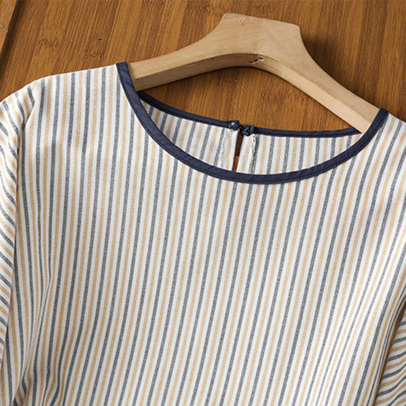 Koszula damska z krótkim rękawem i bawełny z okrągłym dekoltem i paskami Buddha Stones - image 15