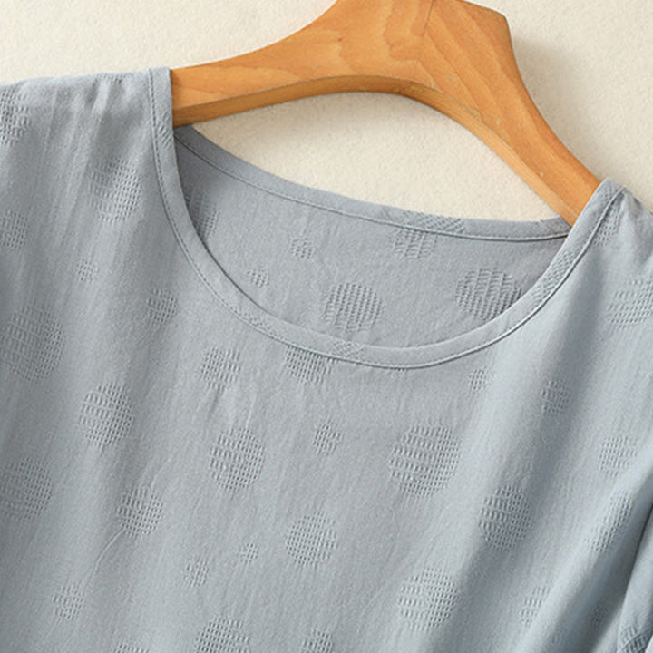 Koszula damska z krótkim rękawem i luźną bawełnianą luźną koszulą z okrągłym dekoltem i Buddha Stones - image 5