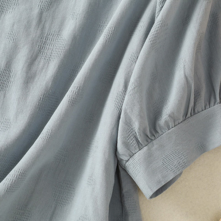 Koszula damska z krótkim rękawem i luźną bawełnianą luźną koszulą z okrągłym dekoltem i Buddha Stones - image 3