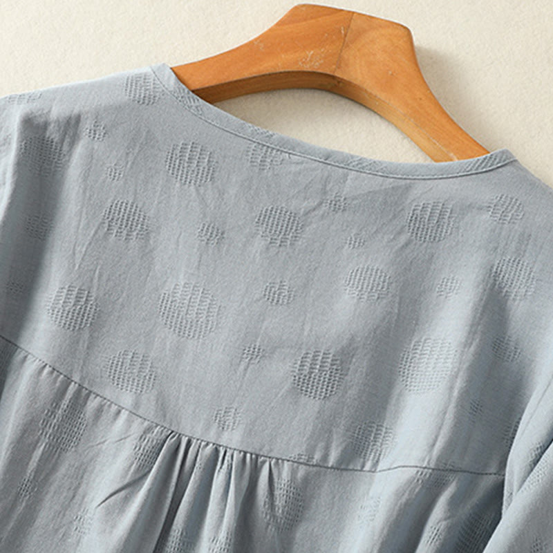 Koszula damska z krótkim rękawem i luźną bawełnianą luźną koszulą z okrągłym dekoltem i Buddha Stones - image 4