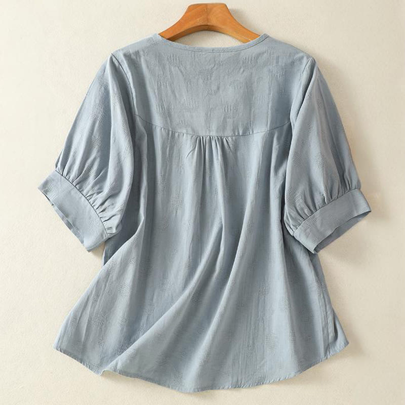 Koszula damska z krótkim rękawem i luźną bawełnianą luźną koszulą z okrągłym dekoltem i Buddha Stones - image 1