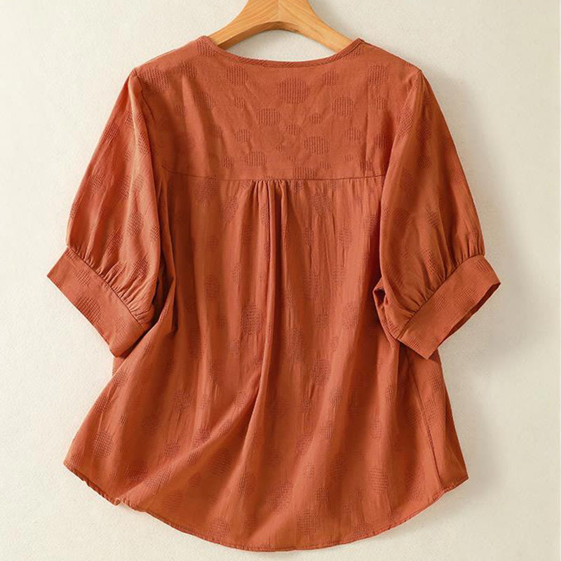 Koszula damska z krótkim rękawem i luźną bawełnianą luźną koszulą z okrągłym dekoltem i Buddha Stones - image 8