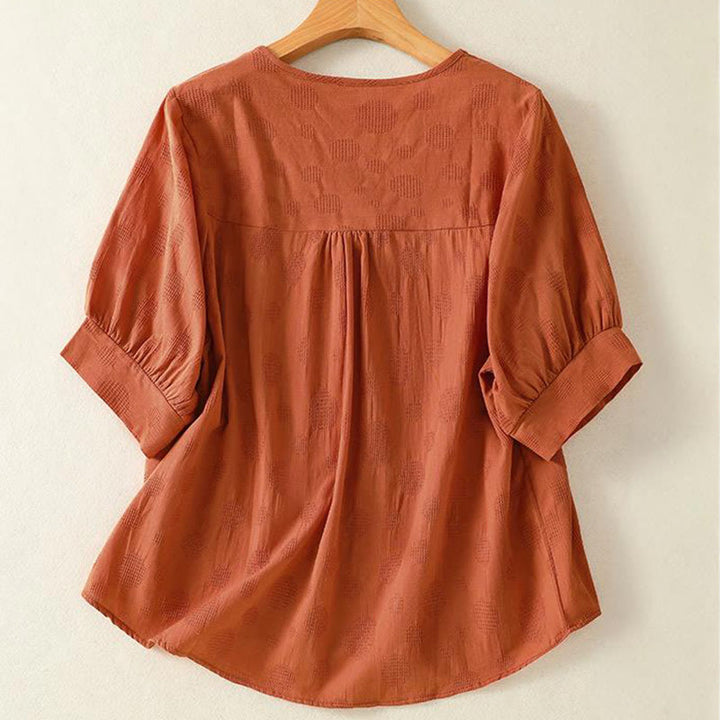 Koszula damska z krótkim rękawem i luźną bawełnianą luźną koszulą z okrągłym dekoltem i Buddha Stones - image 8