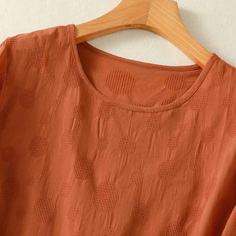 Koszula damska z krótkim rękawem i luźną bawełnianą luźną koszulą z okrągłym dekoltem i Buddha Stones - image 9