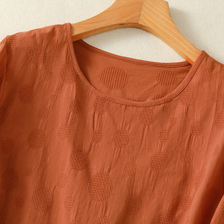 Koszula damska z krótkim rękawem i luźną bawełnianą luźną koszulą z okrągłym dekoltem i Buddha Stones - image 9