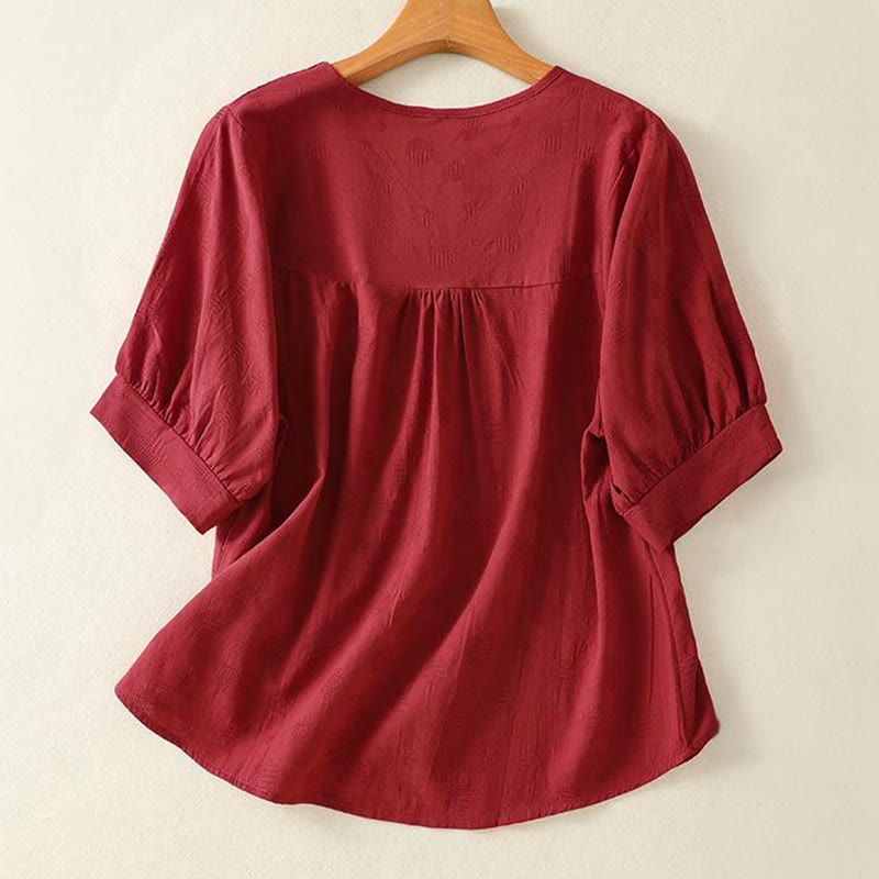 Koszula damska z krótkim rękawem i luźną bawełnianą luźną koszulą z okrągłym dekoltem i Buddha Stones - image 14