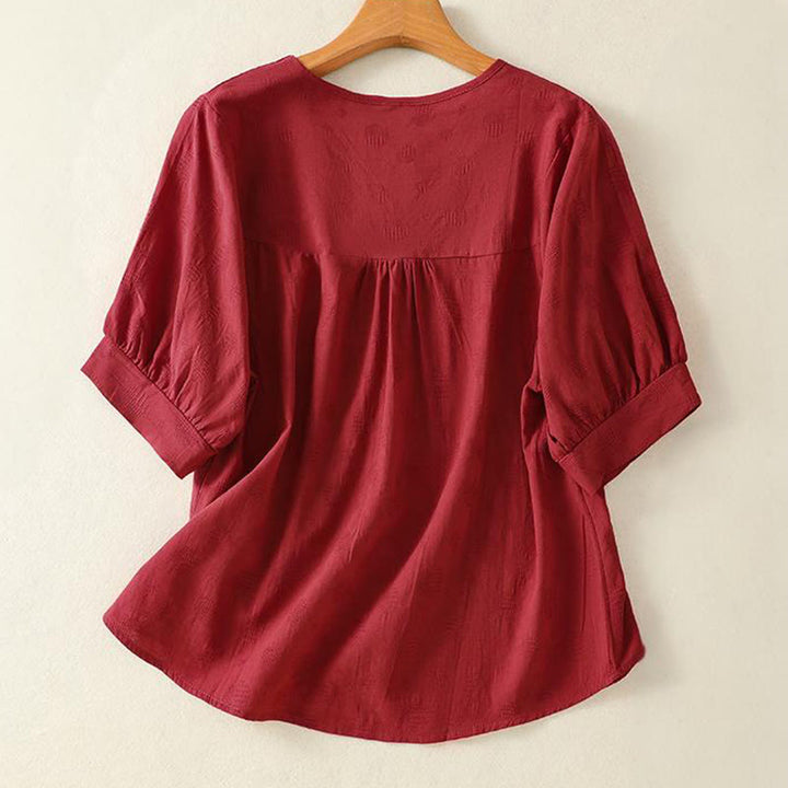 Koszula damska z krótkim rękawem i luźną bawełnianą luźną koszulą z okrągłym dekoltem i Buddha Stones - image 14