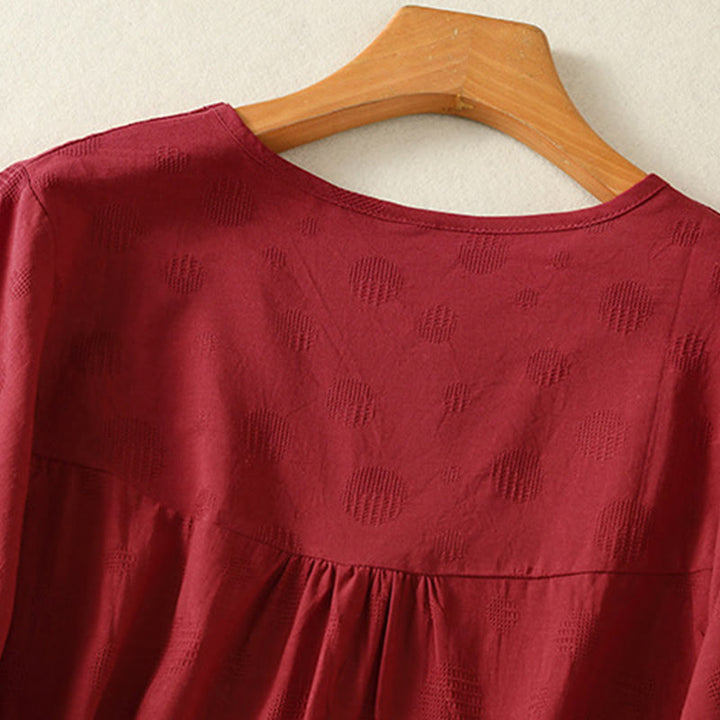 Koszula damska z krótkim rękawem i luźną bawełnianą luźną koszulą z okrągłym dekoltem i Buddha Stones - image 19