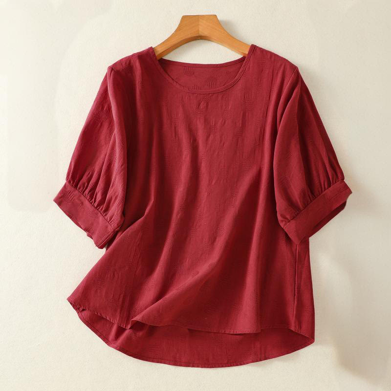 Koszula damska z krótkim rękawem i luźną bawełnianą luźną koszulą z okrągłym dekoltem i Buddha Stones - Brązowy - US8-10，UK/AU12-14，EU40-42 (2XL) - image 13