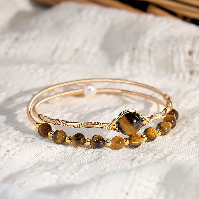 Buddha Stones 14K Złoto Wypełnione Miedzią Naturalne Tygrysie Oko Ochrona Metalowa Bransoletka Mankietowa Bangle