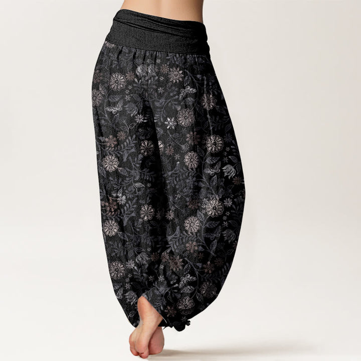 Buddha Stones Czysta bawełna Casual New York Aster Kwiaty Liście Projekt Damskie Spodnie Harem Elastyczna Talia