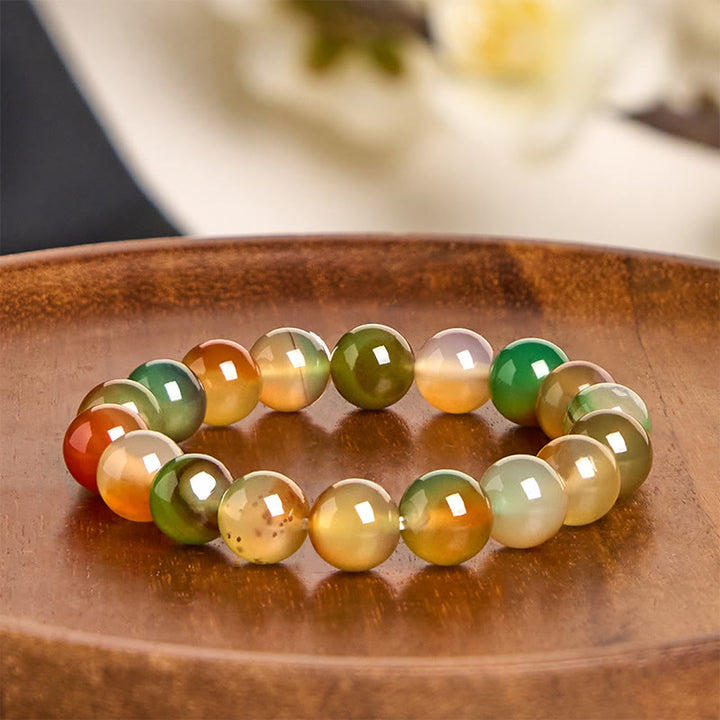 Buddha Stones Naturalny Kolorowy Paw Agat Odwaga Oczyszcza Bransoletka