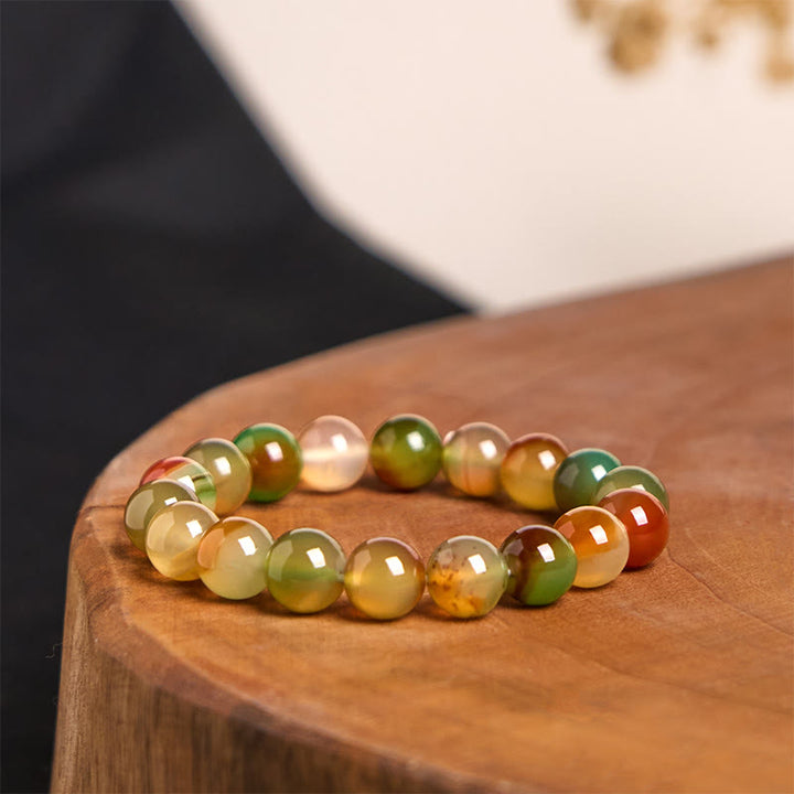 Buddha Stones Naturalny Kolorowy Paw Agat Odwaga Oczyszcza Bransoletka