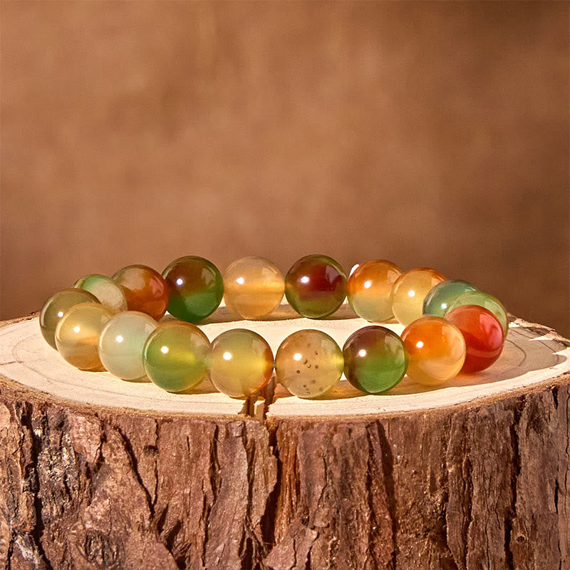 Buddha Stones Naturalny Kolorowy Paw Agat Odwaga Oczyszcza Bransoletka