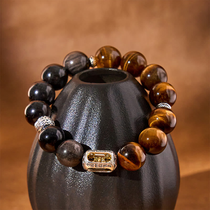 Bransoletka ochronna z naturalnego Buddha Stones i obsydianu z tygrysim okiem Vajra