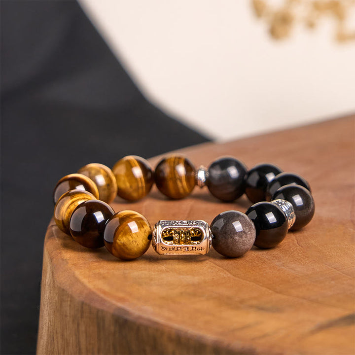 Bransoletka ochronna z naturalnego Buddha Stones i obsydianu z tygrysim okiem Vajra
