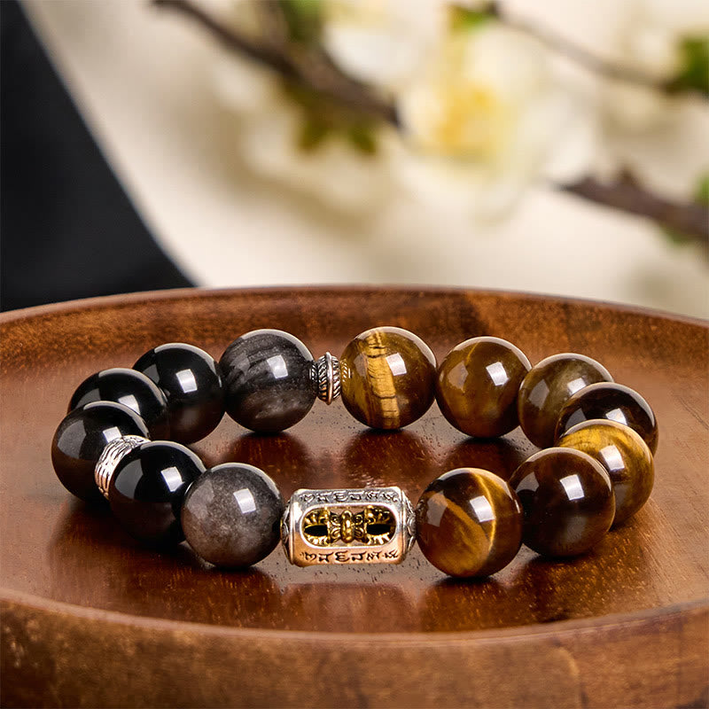 Bransoletka ochronna z naturalnego Buddha Stones i obsydianu z tygrysim okiem Vajra