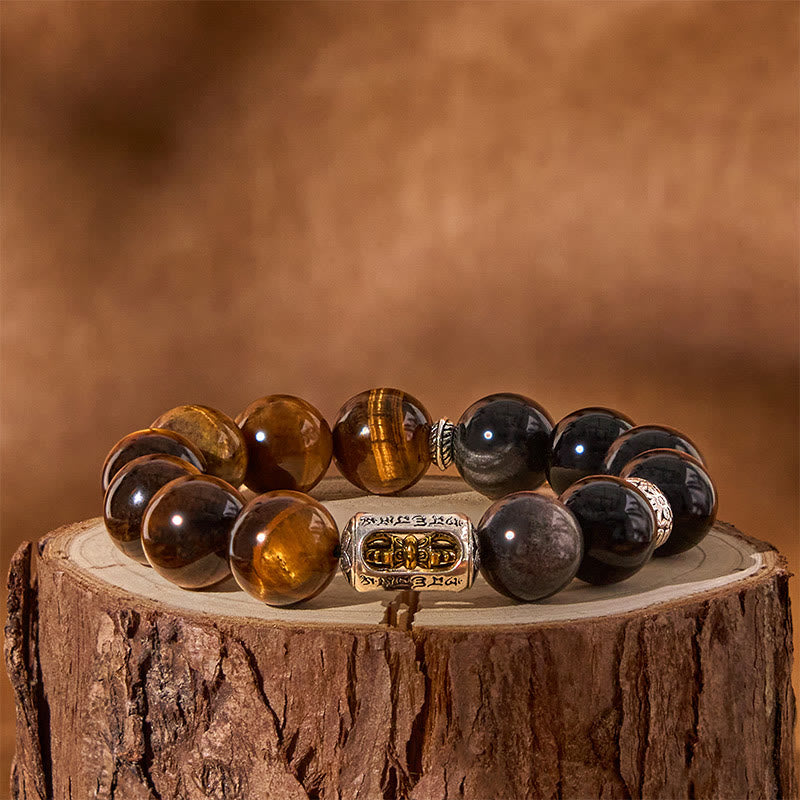Bransoletka ochronna z naturalnego Buddha Stones i obsydianu z tygrysim okiem Vajra