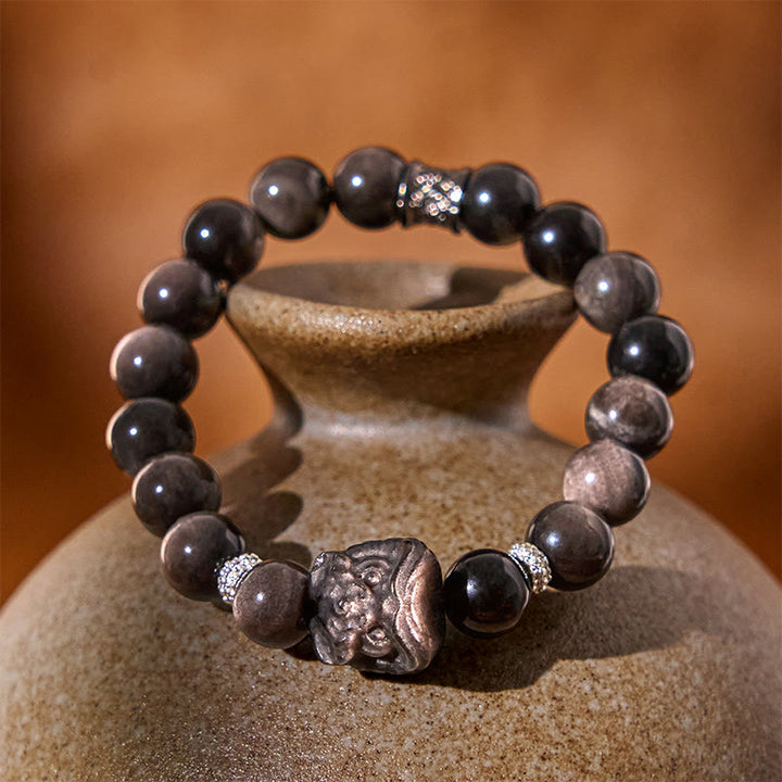 Bransoletka ochronna Buddha Stones Natural Silver Sheen Lion Dance