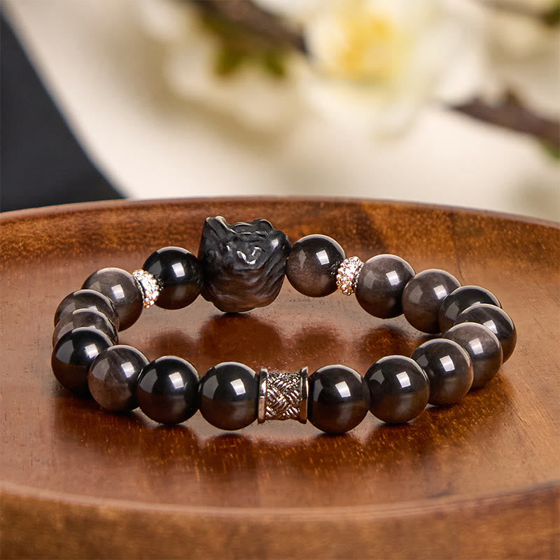 Bransoletka ochronna Buddha Stones Natural Silver Sheen Lion Dance