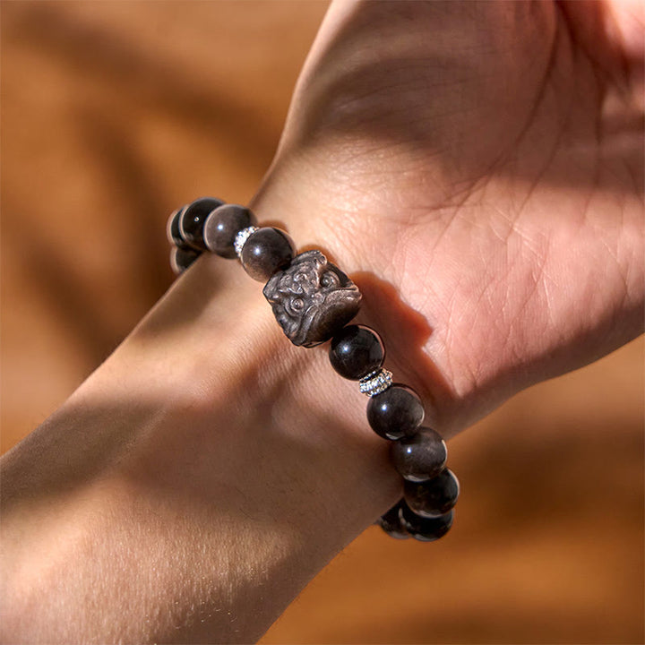 Bransoletka ochronna Buddha Stones Natural Silver Sheen Lion Dance