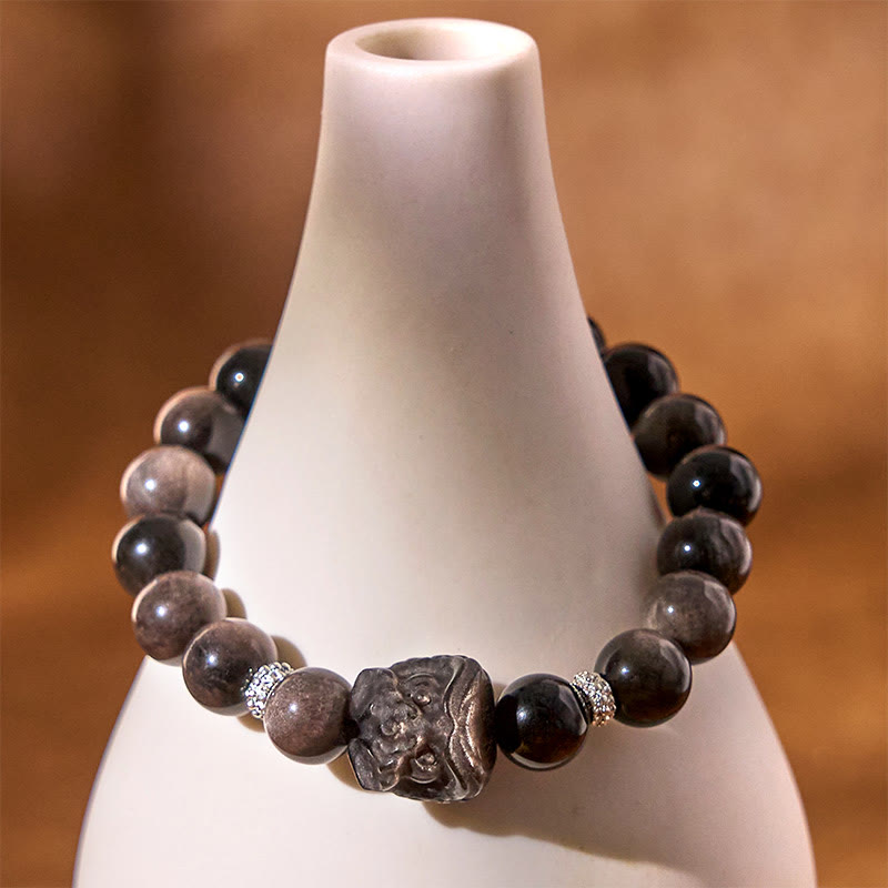 Bransoletka ochronna Buddha Stones Natural Silver Sheen Lion Dance