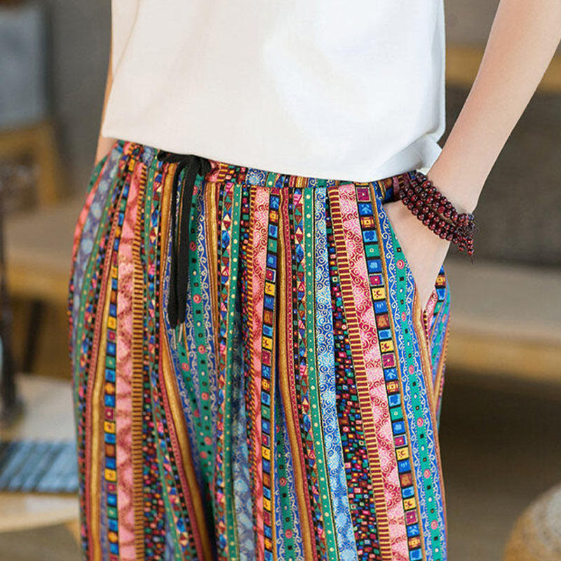 Kamienie Buddha Stones Bawełna Len Męskie Spodnie Harem Do Kostki Z Kieszeniami - image 27