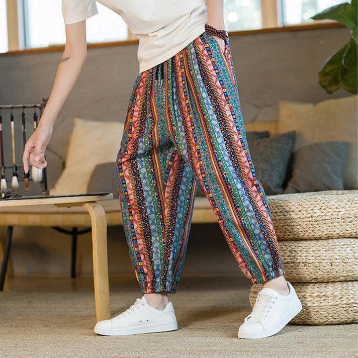 Kamienie Buddha Stones Bawełna Len Męskie Spodnie Harem Do Kostki Z Kieszeniami - image 24