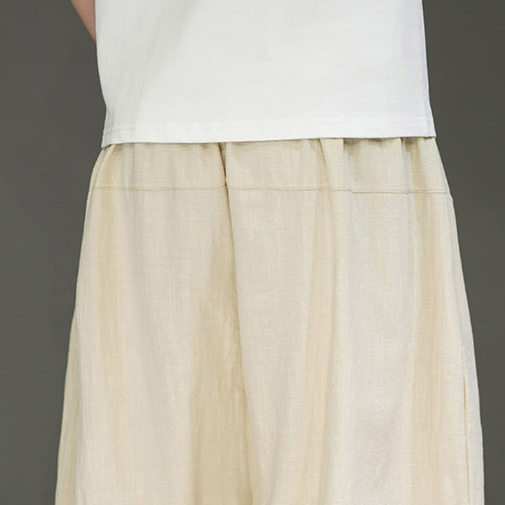 Buddha Stones Casualowe Spodnie Capri Harem Z Sznurkiem Bawełnianym I Lnianym Z Kieszeniami - image 8