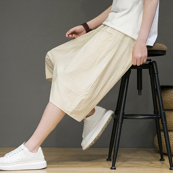 Buddha Stones Casualowe Spodnie Capri Harem Z Sznurkiem Bawełnianym I Lnianym Z Kieszeniami