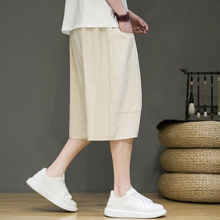 Buddha Stones Casualowe Spodnie Capri Harem Z Sznurkiem Bawełnianym I Lnianym Z Kieszeniami - image 5