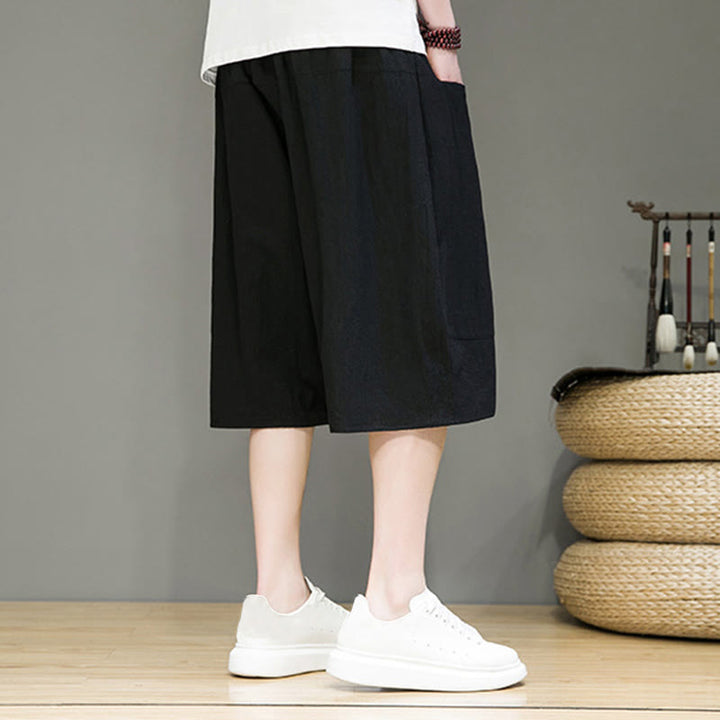 Buddha Stones Casualowe Spodnie Capri Harem Z Sznurkiem Bawełnianym I Lnianym Z Kieszeniami - image 16