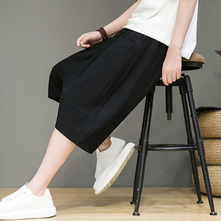 Buddha Stones Casualowe Spodnie Capri Harem Z Sznurkiem Bawełnianym I Lnianym Z Kieszeniami - image 19