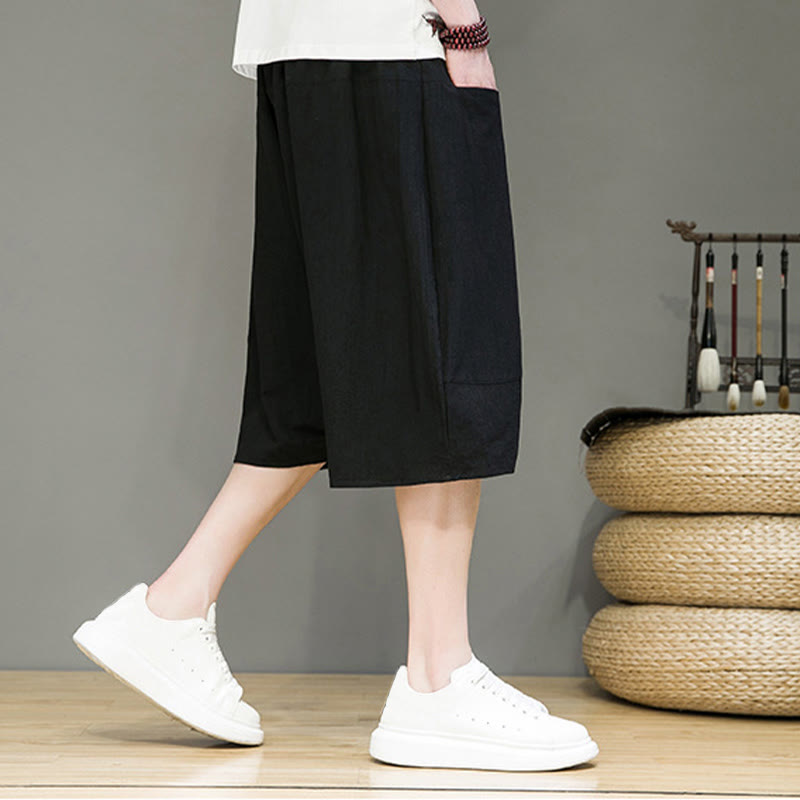 Buddha Stones Casualowe Spodnie Capri Harem Z Sznurkiem Bawełnianym I Lnianym Z Kieszeniami - image 15