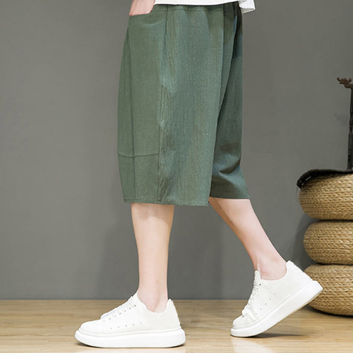 Buddha Stones Casualowe Spodnie Capri Harem Z Sznurkiem Bawełnianym I Lnianym Z Kieszeniami