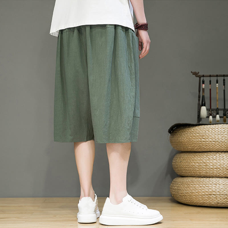 Buddha Stones Casualowe Spodnie Capri Harem Z Sznurkiem Bawełnianym I Lnianym Z Kieszeniami - image 24