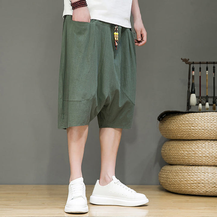 Buddha Stones Casualowe Spodnie Capri Harem Z Sznurkiem Bawełnianym I Lnianym Z Kieszeniami - image 22