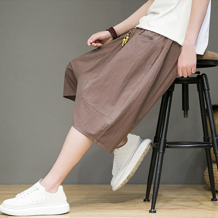 Buddha Stones Casualowe Spodnie Capri Harem Z Sznurkiem Bawełnianym I Lnianym Z Kieszeniami - image 35