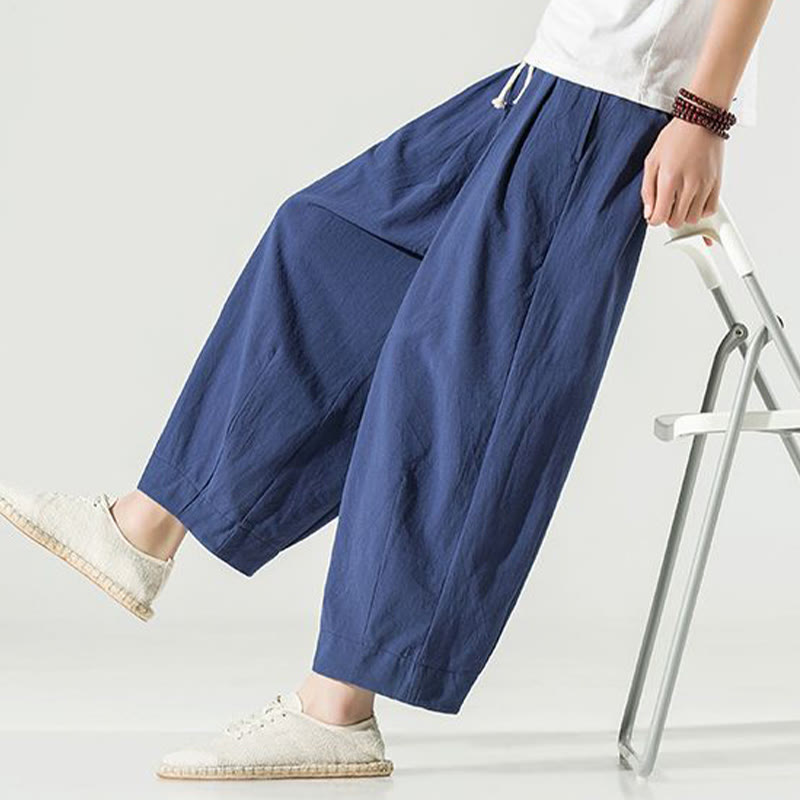 Męskie spodnie haremowe do kostek z motywem Buddha Stones w jednolitym kolorze z kieszeniami - image 5