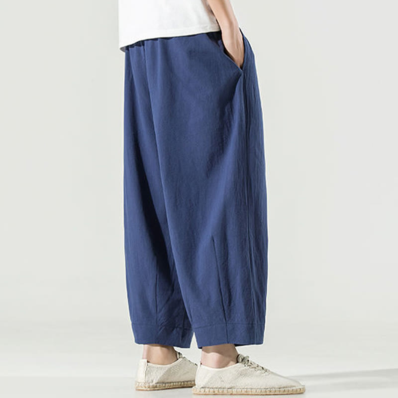 Męskie spodnie haremowe do kostek z motywem Buddha Stones w jednolitym kolorze z kieszeniami - image 3