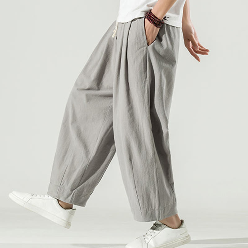 Męskie spodnie haremowe do kostek z motywem Buddha Stones w jednolitym kolorze z kieszeniami - image 12