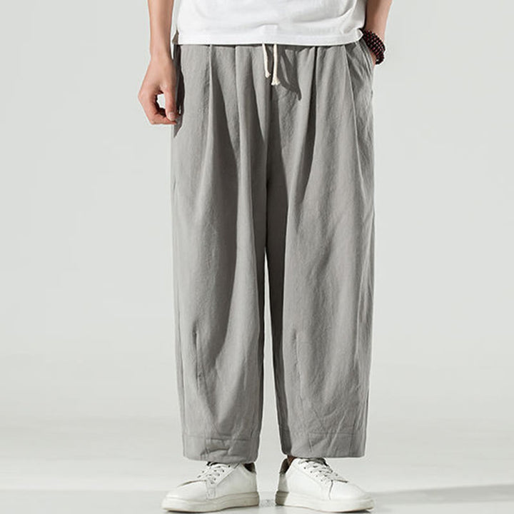 Męskie spodnie haremowe do kostek z motywem Buddha Stones w jednolitym kolorze z kieszeniami - image 9